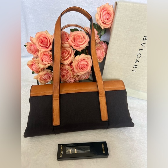 BVLGARI Leather & Canvas Shoulder Bag/ Handbag. Authentic - Picture 7 of 15
